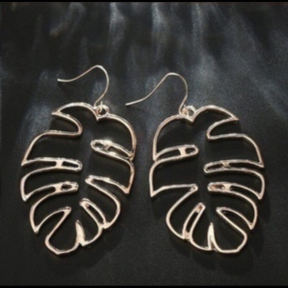 Geometric Gold Metal Palm Leaf Earrings